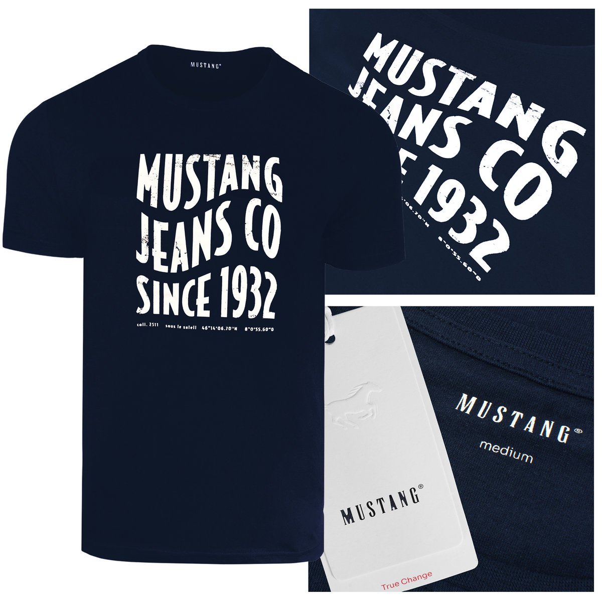 Mustang Koszulka Męska T-shirt Bawełniana 4246 Granatowa Rozmiar M