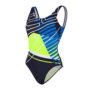 Stroje kąpielowe - Speedo Placement U-Back Swimsuit Women, revival navy/bondi blue/fuo yellow/white DE 44 US 40 2021 Stroje kąpielowe - grafika 1