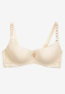 Jasnobeżowy Biustonosz Typu Full Cup z Koronką i Usztywnionymi Miseczkami Luetta - Biustonosze - miniaturka - grafika 1