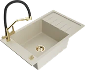 Zlewozmywaki z baterią - Mexen Elias zlewozmywak granitowy 1-komorowy z ociekaczem i baterią kuchenną Duo, beżowy - 6511-69-671701-57-G - miniaturka - grafika 1