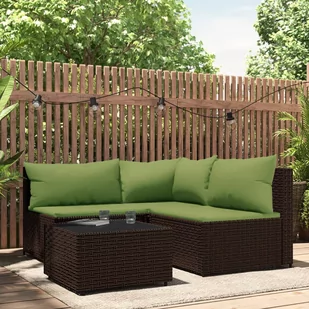 vidaXL 4-cz zestaw wypoczynkowy do ogrodu, poduszki, brązowy rattan PE - Ławki ogrodowe - miniaturka - grafika 1