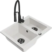 Zlewozmywaki z baterią - Mexen Carlos zlewozmywak granitowy 1,5-komorowy z baterią kuchenną Aster, biały - 6518-20-73450-70-B - miniaturka - grafika 1