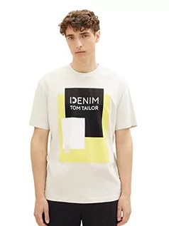 Koszulki męskie - T-shirt męski TOM TAILOR Denim o luźnym kroju z bawełnianym nadrukiem, 32244-mglisty świt, XXL - grafika 1
