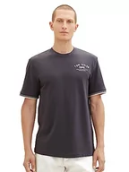 Koszulki męskie - TOM TAILOR Męski T-shirt z nadrukiem logo, 10899-tarmac grey, S - miniaturka - grafika 1