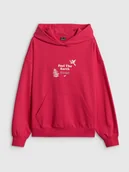 Bluzy damskie - 4F Bluza dresowa loose z kapturem damska - różowa XS - miniaturka - grafika 1