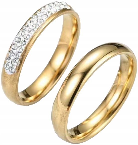 Zestaw Złotych Pierścionków Obrączek z Cyrkoniami Elegancka Stal Szlachetna