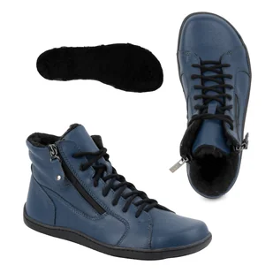 Damskie minimalistyczne buty skórzane zimowe barefoot 1261 granatowe - Buty Olivier - Półbuty damskie - miniaturka - grafika 1
