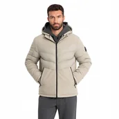 Kurtki męskie - Pikowana kurtka męska z łączonych materiałów beżowa V4 OM-JALP-0172 M - miniaturka - grafika 1