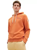 Bluzy męskie - Męska bluza z kapturem i nadrukiem z logo TOM TAILOR, 32243-pomidorowy krem pomarańczowy, XL - miniaturka - grafika 1