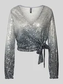 Bluzki damskie - Bluzka kopertowa o kroju regular fit z cekinowym obszyciem model ‘DELPHIA’ - miniaturka - grafika 1