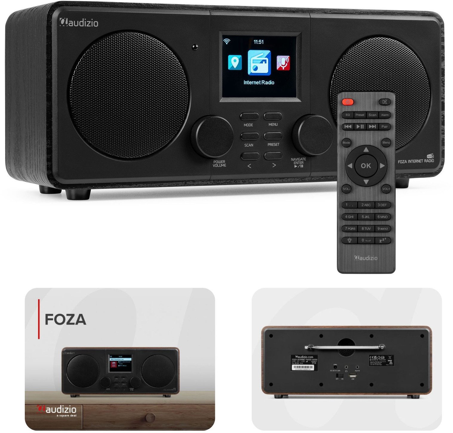 Audizio Foza WiFi Stereo z DAB+ czarne