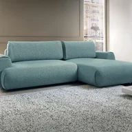 Sofy i kanapy - Kanapa narożna prawostronna rozkładana z niebieską melanżową tapicerką - MONELIA - miniaturka - grafika 1