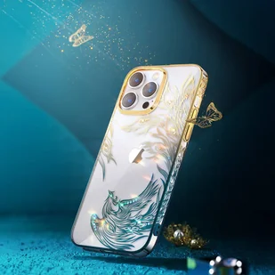 Luksusowe etui iPhone 14 Pro z kryształami Kingxbar Phoenix - złoto-niebieskie - Etui i futerały do telefonów - miniaturka - grafika 4