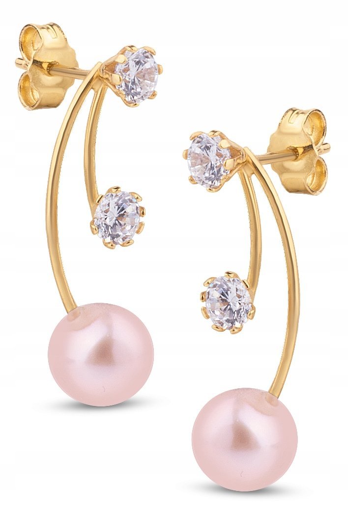 ZŁOTE KOLCZYKI Z PERŁAMI I CYRKONIAMI PERLE 585