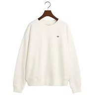 Bluzy damskie - GANT Damska bluza REL Shield C-Neck Sweat, Eggshell, standardowa, Eggshell - miniaturka - grafika 1