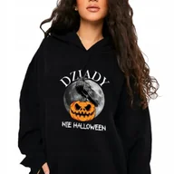 Bluzy damskie - Modna Bluza Dresowa Damska Czarna Z Kapturem Dziady Nie Halloween Wzory Xxl - miniaturka - grafika 1