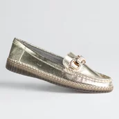 Mokasyny damskie - Eleganckie mokasyny GOODIN GD-FL6110 skóra naturalna złota klamra złote 37 - miniaturka - grafika 1