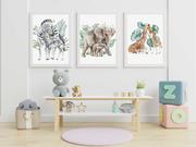 Plakaty - Zestaw 3 plakatów do pokoju dziecięcego zebry, słonie, żyrafy mp041 - miniaturka - grafika 1