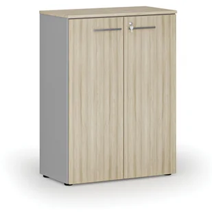 Szafa biurowa z drzwiami PRIMO GRAY, 1087 x 800 x 420 mm, szary/dąb naturalny - Szafy biurowe - miniaturka - grafika 1