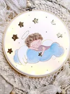 Ikony i obrazy sakralne - Podświetlany obrazek z aniołkiem, różowy Anioł Stróż dla dziewczynki - miniaturka - grafika 1