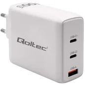 Ładowarki do telefonów - Qoltec Ładowarka sieciowa 100W GaN | 5-20V | 1.5-5A | 2 x USB-C PD | 1 x USB QC 3.0 | Biała - miniaturka - grafika 1