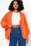 Swetry damskie - Trendyol FeMan Oversize Basic kardigan z dzianiny z dekoltem w serek, pomarańczowy, M, pomarańczowy, M - miniaturka - grafika 1