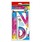 Kredki, ołówki, pastele i pisaki - Zestaw geometryczny elastyczny Keyroad Rainbow Deco liniijka 20cm, ekierka 18cm kątomierz 10cm - miniaturka - grafika 1