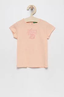 Koszulki dla dziewczynek - Benetton United Colors of t-shirt bawełniany dziecięcy kolor różowy - grafika 1