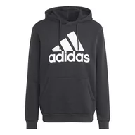 Bluzy męskie - adidas Męska bluza z kapturem Essentials z dużym logo, czarna, XL, Czarny, XL - miniaturka - grafika 1