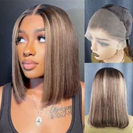 Pozostałe akcesoria fryzjerskie - TEMU Peruka z Przedłużonym Czołem w Stylu Ombre Bob 13x4 - Włosy Ludzkie z Wstępnie Wyrywanymi Splotami, Gęstość 150%, Proste Pasemka, Długość 8-14 - miniaturka - grafika 1