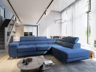 Masseno Narożnik APIRO R-S z funkcją spania i pojemnikiem na pościel Kształt L, Rozkładana sofa, Rogówka - Niebieski, POSO 05 - Pościel - miniaturka - grafika 1