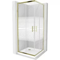 Kabiny prysznicowe - Mexen Rio kabina prysznicowa kwadratowa 80x80 cm, pasy, złota + brodzik Flat, biały - miniaturka - grafika 1