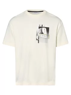 Koszulki męskie - Calvin Klein - T-shirt męski, beżowy|biały - grafika 1