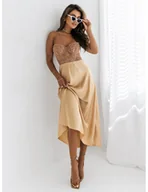 Spódnice - Elegancka satynowa spódnica maxi SATEEN - beżowa - miniaturka - grafika 1