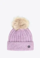 Czapki damskie - Czapka damska zimowa z pomponem fioletowa - miniaturka - grafika 1