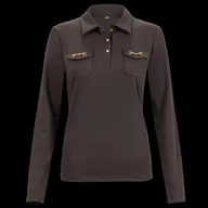 Koszulki jeździeckie - Koszulka polo EQ.QUEEN Sadie 24AW damska brązowa, rozmiar: XS - miniaturka - grafika 1