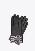 Rękawiczki - Damskie rękawiczki ze skóry naturalnej z panterką czarne - miniaturka - grafika 1