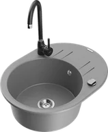 Zlewozmywaki z baterią - Mexen Kevin zlewozmywak granitowy 1-komorowy z ociekaczem i baterią kuchenną Telma, szary - 6517-71-670200-70 - miniaturka - grafika 1