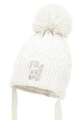 Czapki dla dzieci - Dziewczęca czapka na zimę ANE z pomponem ekri - miniaturka - grafika 1