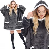 Koce - Kocobluza damska oversize koc bluza 2w1 z kapturem ciepła grafitowa - miniaturka - grafika 1