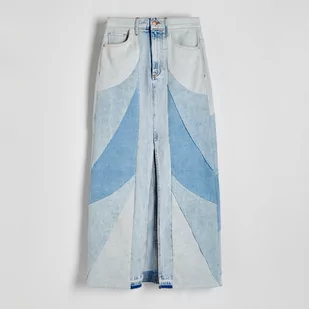 Reserved - Jeansowa spódnica z łączonego denimu - Niebieski - Spódnice - miniaturka - grafika 1