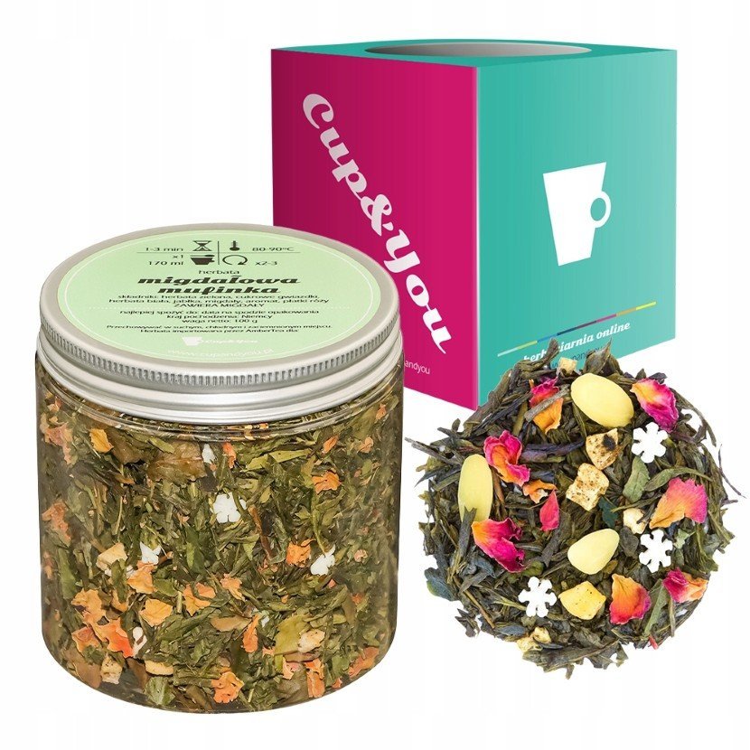 Zielona herbata MIGDAŁOWA MUFINKA jabłka płatki róży herbata biała 100g - sypana liściasta herbata PREMIUM na prezent upominek podarunek Cup&You