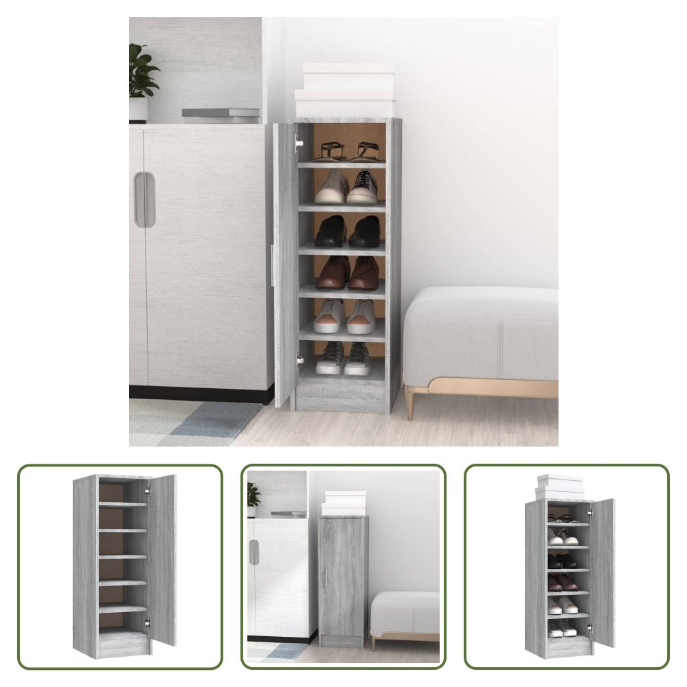 The Living Store Stojak na buty szary Sonoma 32x35x92 cm Materiał drewnopochodny