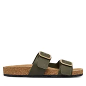 Klapki i japonki damskie - Klapki Tommy Hilfiger Leather Double Strap Cork Sandals FW0FW09118 Zielony - miniaturka - grafika 1