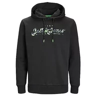 Bluzy męskie - JACK & JONES Męska bluza z kapturem Jjmiles Sweat Hood, czarny, L - miniaturka - grafika 1