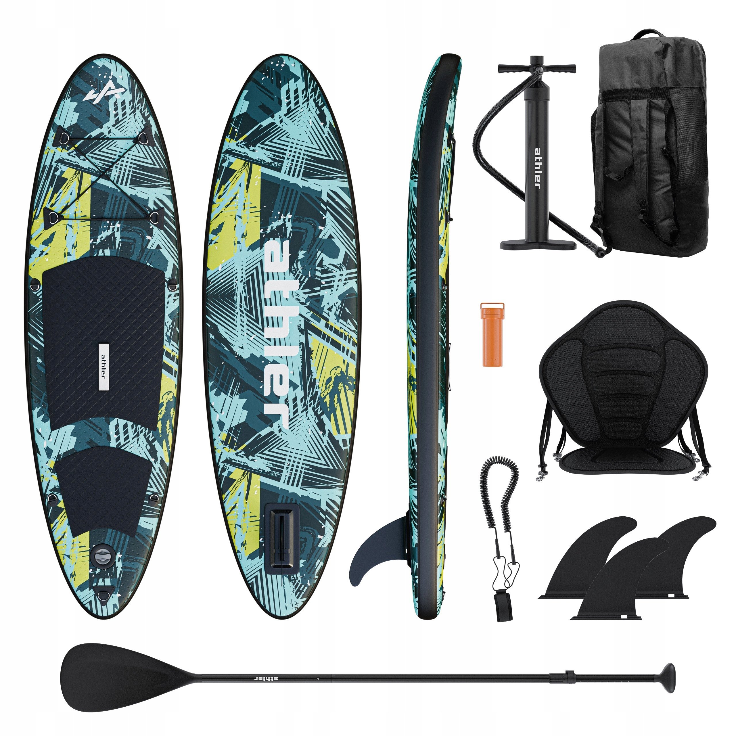 Deska Sup Dla Młodzieży 200cm z siedziskiem Athler Splash 50 Green Plecak
