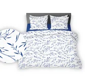 Pościel - Pościel z kory 220x200 biała granatowa herbaciane listki - miniaturka - grafika 1