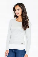 Bluzki damskie - Asymetryczna BLUZKA damska dopasowana DEKOLT ŁÓDKA jasna szara XL - miniaturka - grafika 1