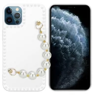 Etui i futerały do telefonów - Etui Cadorabo do Apple iPhone 12 PRO w kolorze białym Etui na telefon komórkowy Etui TPU z łańcuszkiem na nadgarstek - miniaturka - grafika 1