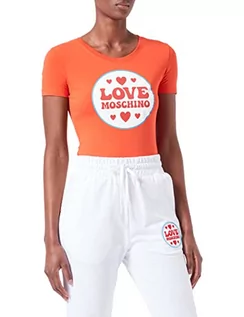 Koszulki i topy damskie - Love Moschino Damska koszulka ze stretchu bawełnianego z naszywką z logo, pomarańczowy, 44 - grafika 1